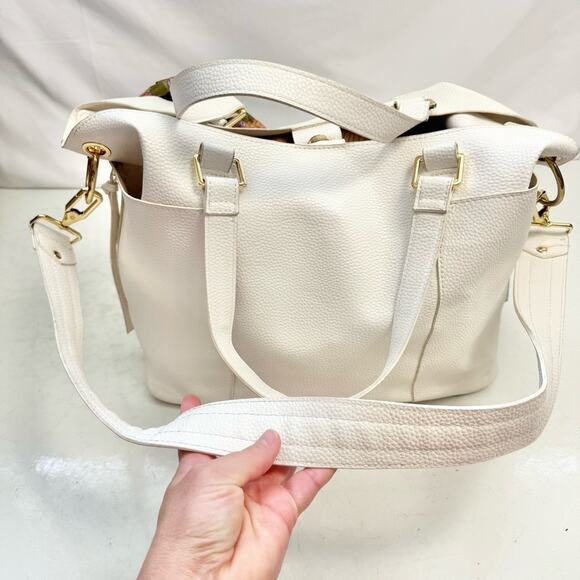 Steve Madden White Faux Leather Large Satchel Shoulder Bag Purse - Picture 4 of 13